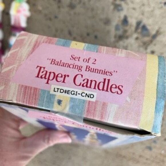 Balancing Bunnies Taper Candles Set Of 2 - 1 Broken - Picture 5 of 7